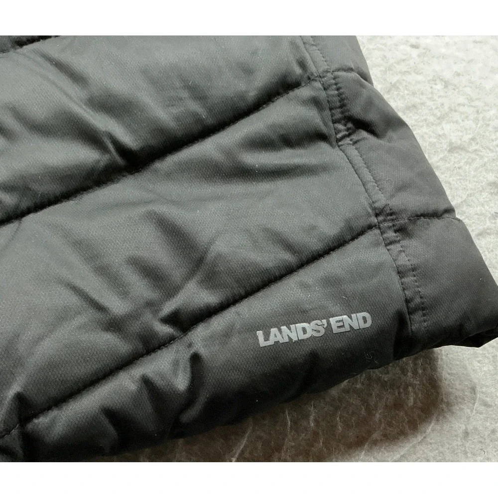 Lands' End Puffer Parka Faux Fur Hood Black Girl Small PrimaLoft Quilted Coat